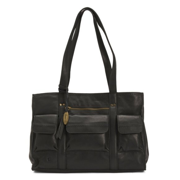 BORN Black Leather Burwynn Multi Pocket Tote